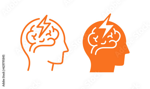 Stroke brain icons. Vector illustration isolated on white.