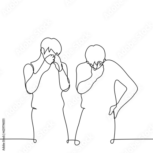 men cringe - one line art vector. the concept shame, cringe, facepalm