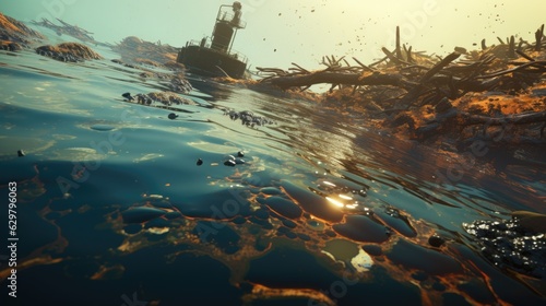 oil spill in the ocean, illustrating environmental pollution and its impact on marine life generative ai