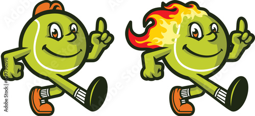 Fun and Happy Tennis Ball Flame Cartoon Mascot