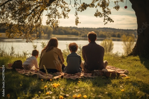 Family Enjoying A Picnic In Nature, Generative AI