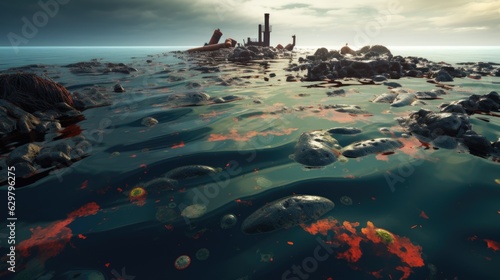 oil spill in the ocean, illustrating environmental pollution and its impact on marine life generative ai © ThisDesign
