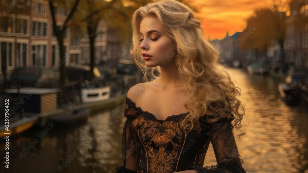 Fototapeta premium beautiful blonde in autumn in Amsterdam