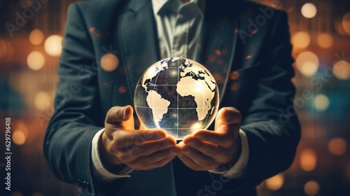 person holding a globe  representing global business  international relations  and globalization. generative ai
