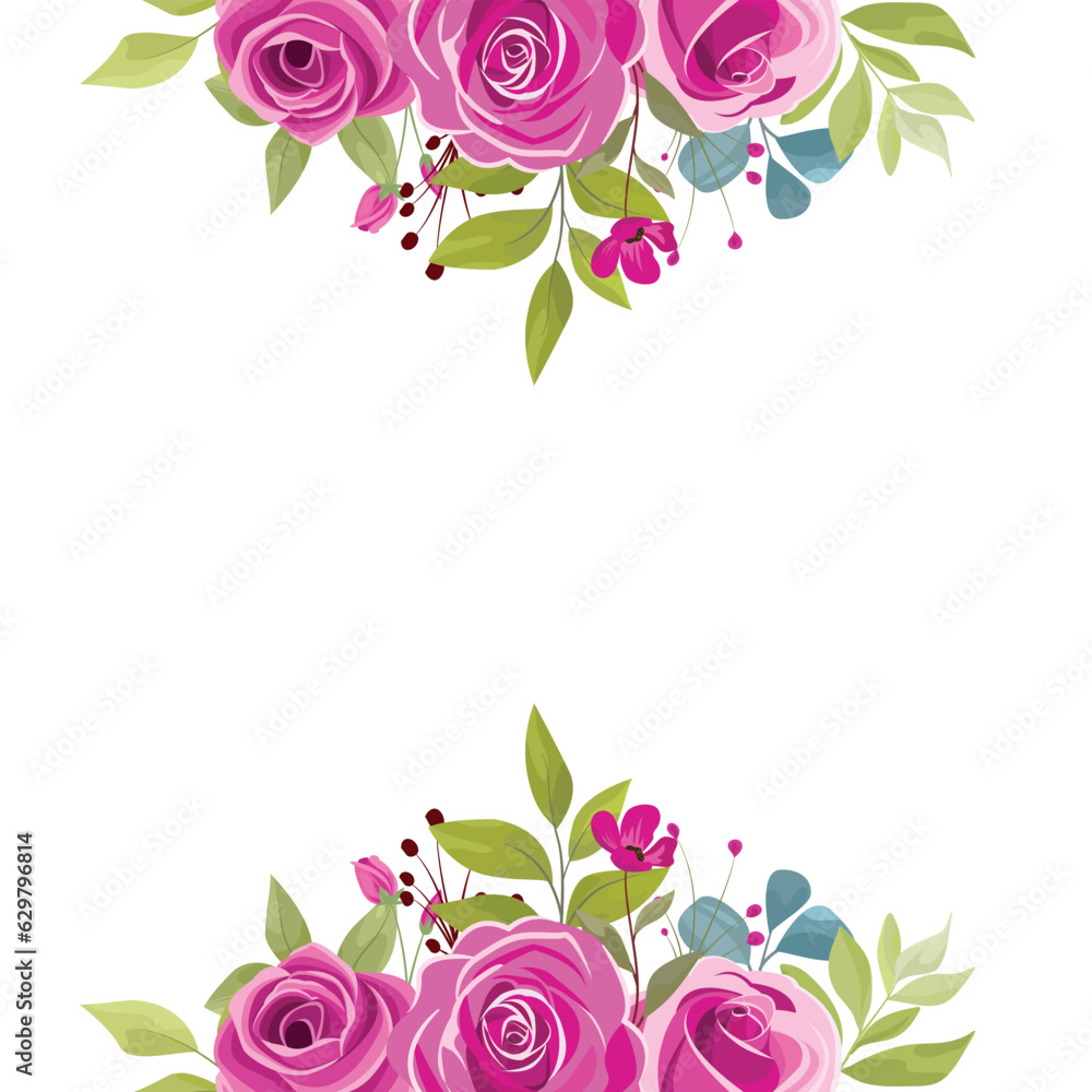 border with decorative bouquet of roses, wedding bouquet