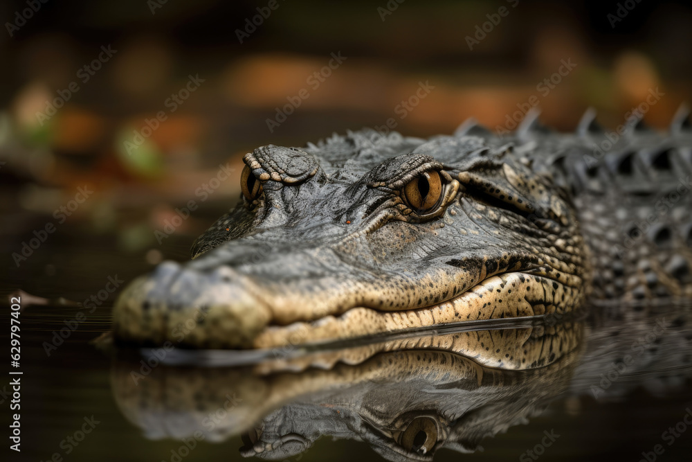 Alligator on the surface of the water. Generative AI. Alligator on the surface of the water. Generative AI.