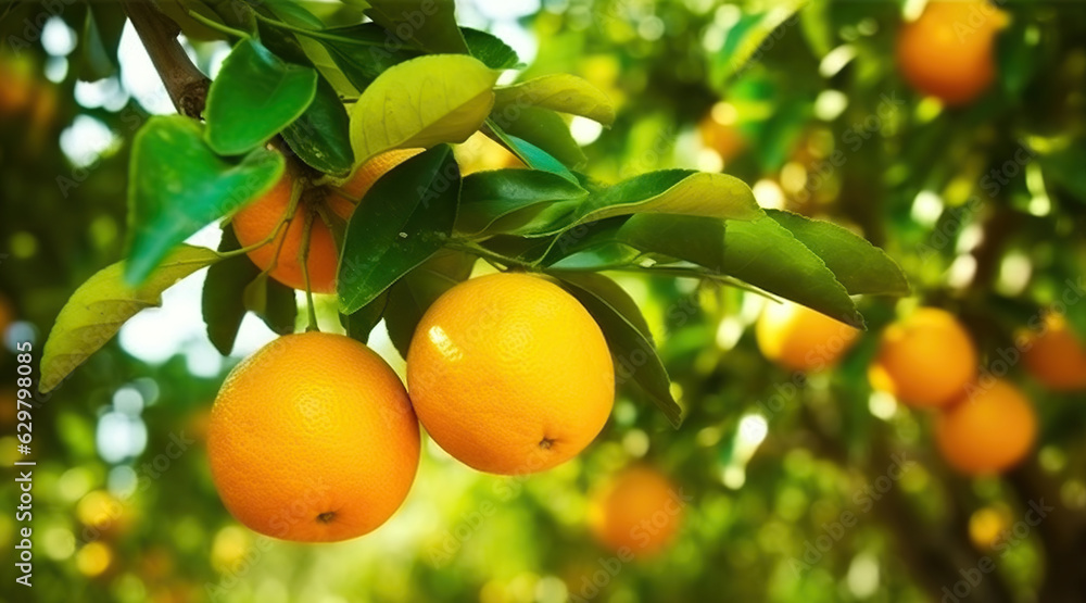 Delight in the Splendor of Ripe Organic Orange Fruits, Grown and Picked Fresh from our Local Produce Garden. many trees full of fruitage harvest in sun light. Generative AI