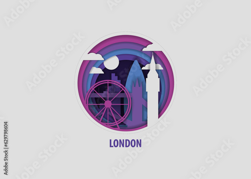 UK United Kingdom London creative paper cut layer craft vector illustration. Origami style England city skyline travel art in depth illusion