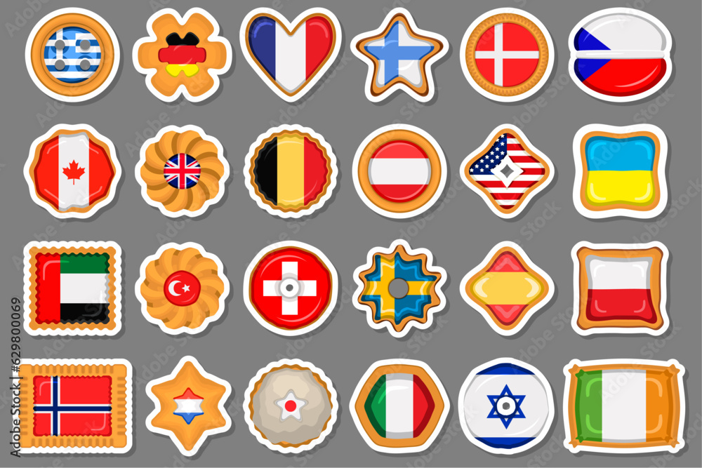 Set homemade cookie with flag country world in tasty biscuit Set homemade cookie with flag country world in tasty biscuit