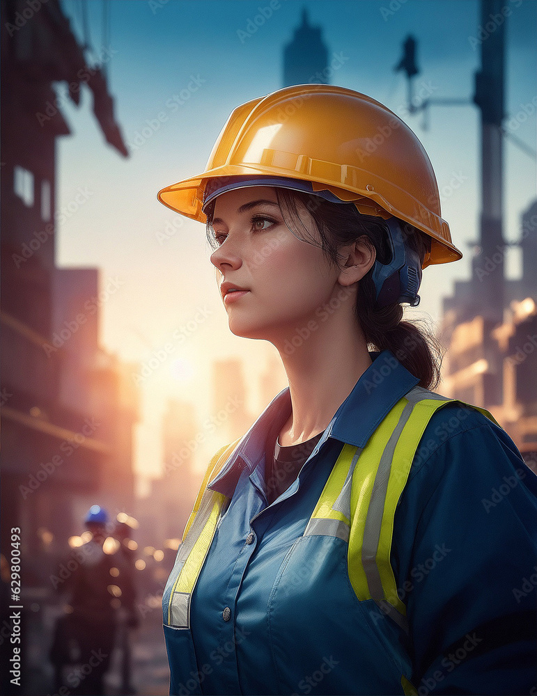 AI-Generated Image: Building the Future - Woman in Safety Yellow Worker Hat and Uniform AI-Generated Image: Building the Future - Woman in Safety Yellow Worker Hat and Uniform