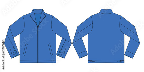 Blank Blue Jacket With Lining Template On White Background.Front and Back View, Vector File