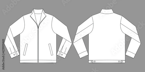 Blank White Jacket With Lining Template On Gray Background.Front and Back View, Vector File