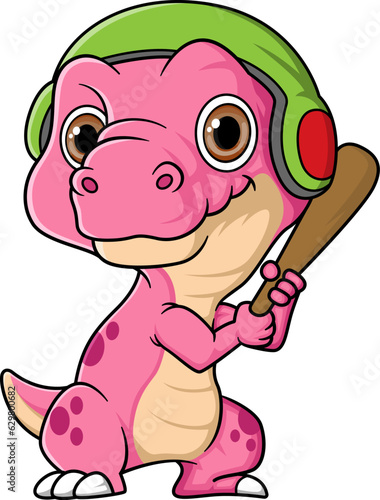 Cartoon funny baby tyrannosaurus dinosaur playing baseball