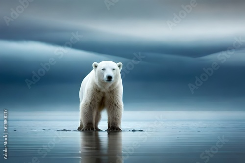 A powerful polar bear in the sea   Generated With AI Technology