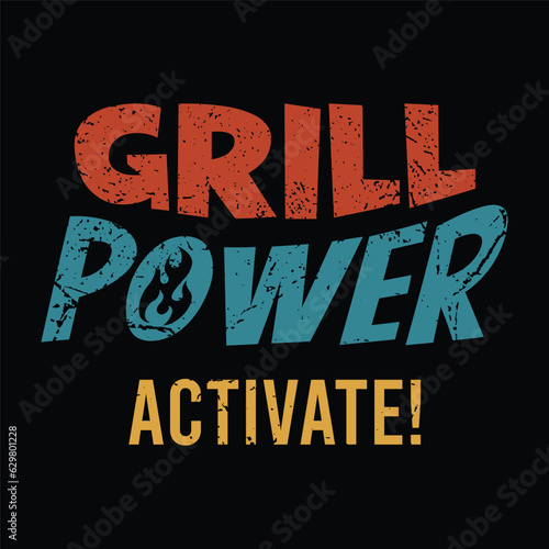 Barbecue Smoke House Grill Power Activate Lockup Logo for Tshirt Design