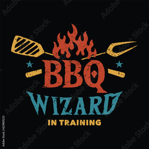 Smoke House BBQ Wizard Lockup Logo for Tshirt Design