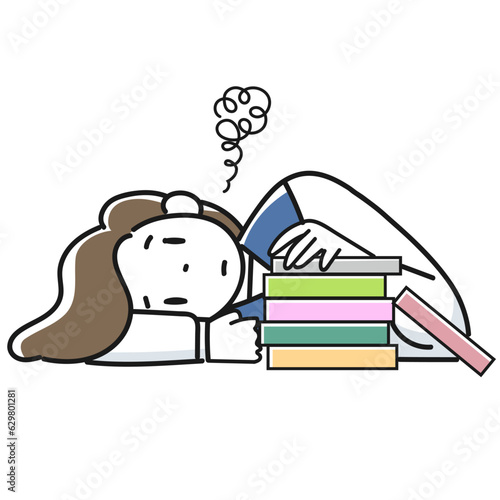 勉強に対してやる気が出ない女子高生のイラスト