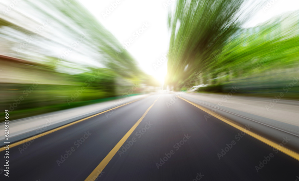 High speed along the road with motion blur