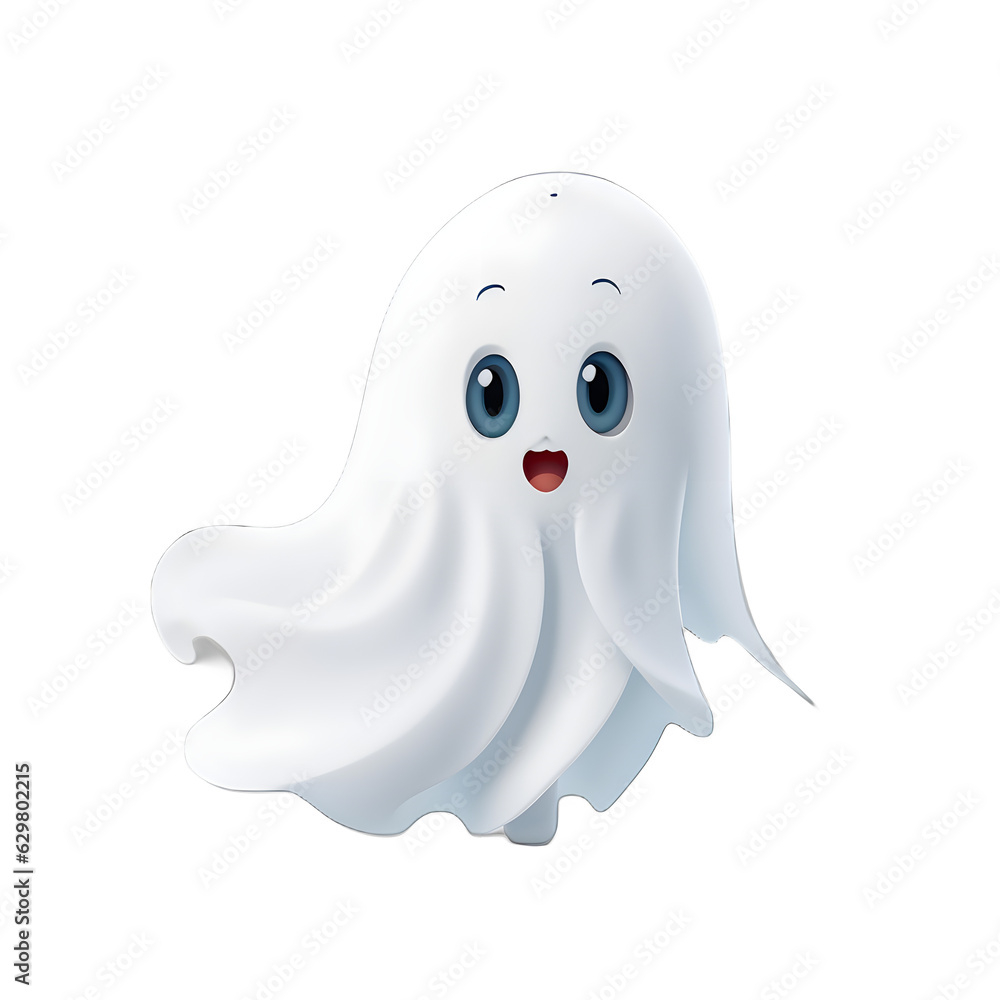 Meet a delightful 3D animated style cute ghost, adding playful charm to your Halloween-themed creations Meet a delightful 3D animated style cute ghost, adding playful charm to your Halloween-themed creations