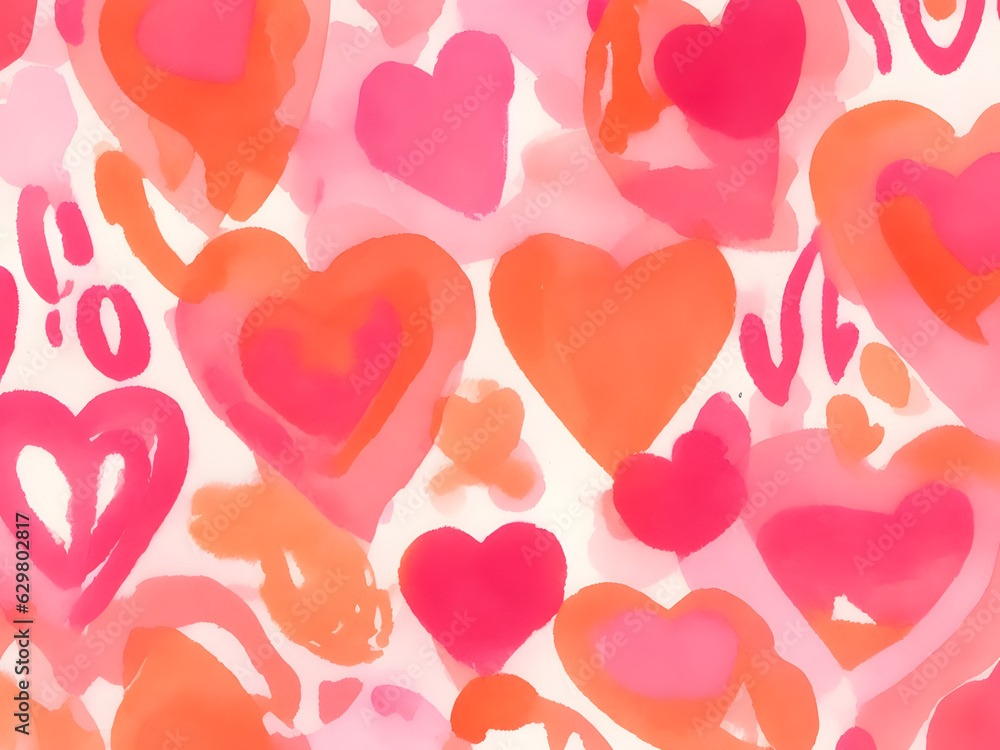 pattern with hearts watercolor