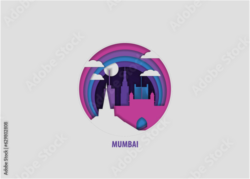 India Mumbai creative paper cut layer craft vector illustration. Origami style city skyline travel art in depth illusion