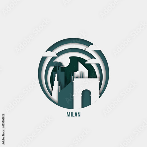 Italy Milan creative paper cut layer craft  vector illustration. Origami style city skyline travel art in depth illusion