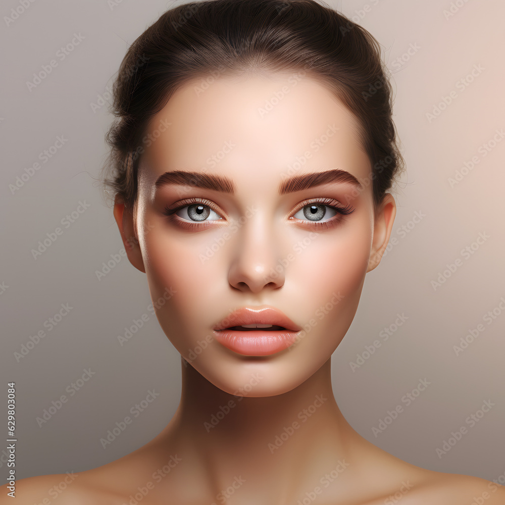 Beautiful female beauty model, soft skin and lush lips