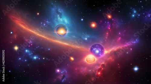 Universe  galaxy  space background. Nebula  planets  starts  suns  and planets colorful wallpaper. Science  astronomy telescope view. 