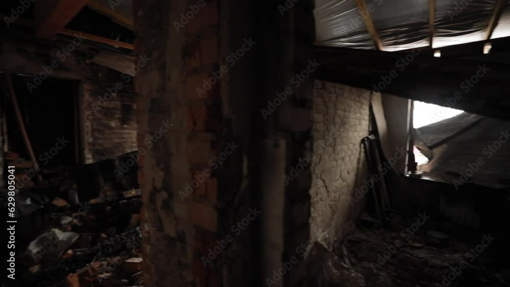 Destroyed apartment after Russian shells hit a residential building in Ukraine Destroyed apartment after Russian shells hit a residential building in Ukraine