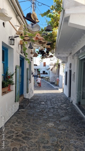 greece skiros or skyros island center chora city pavements arcs central square in summer