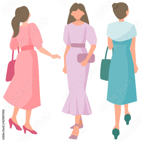 夏のファッションで歩く女性たち