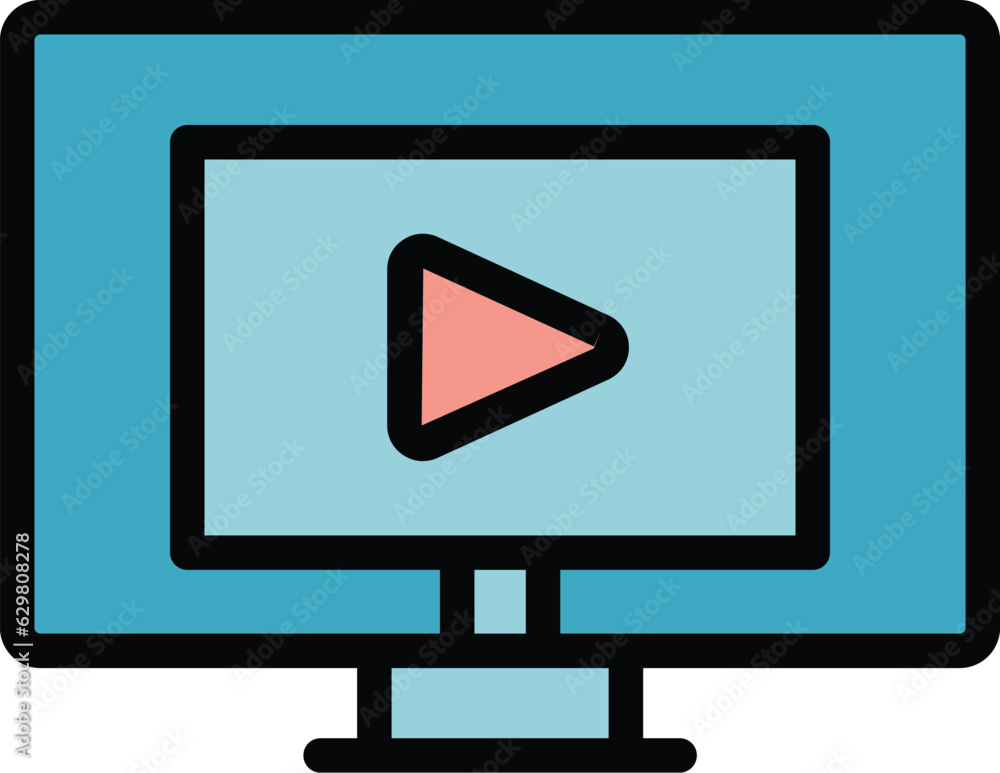 Video tutorial icon outline vector. Computer online. Webinar training color flat Video tutorial icon outline vector. Computer online. Webinar training color flat