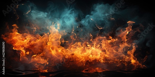 Fire flames and smoke on black background. Generative AI