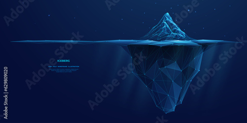 Print op canvas Digital Antarctic iceberg in the ocean in futuristic polygonal style on dark blue technology background