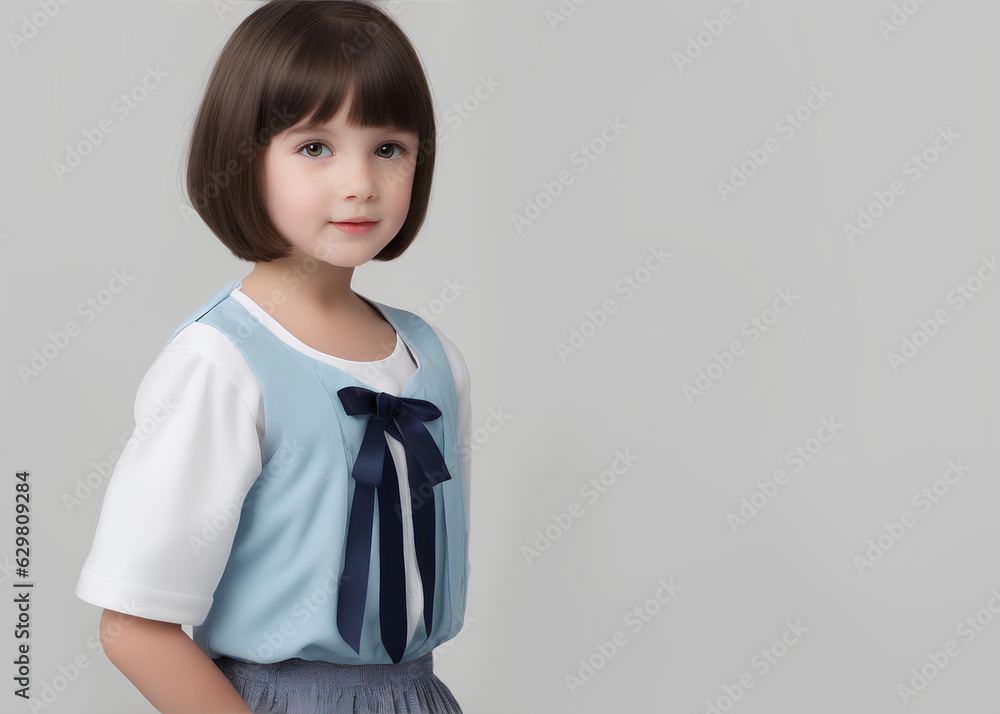 Smiling baby girl with short hair on a white background. ai Smiling baby girl with short hair on a white background. ai