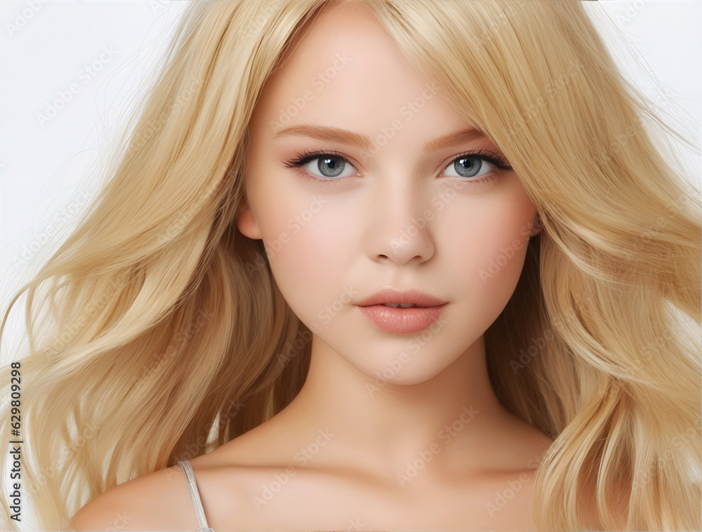 Female portrait of a beautiful blonde, a girl of model appearance on a white background. ai Female portrait of a beautiful blonde, a girl of model appearance on a white background. ai