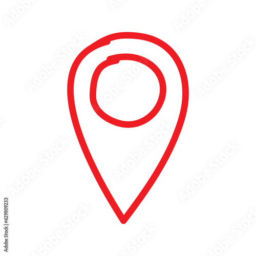 Hand drawn geolocation icon isolated on white background. Doodle style. Position and GPS navigation concept. Vector illustration