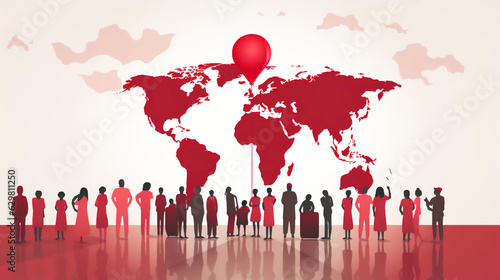  a diverse group of people, representing different demographics and ethnicities, standing in a line, each holding a red balloon symbolizing the prevalence of anemia worldwide photo