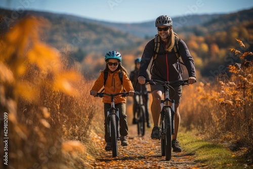family enjoying a leisurely autumn bike ride