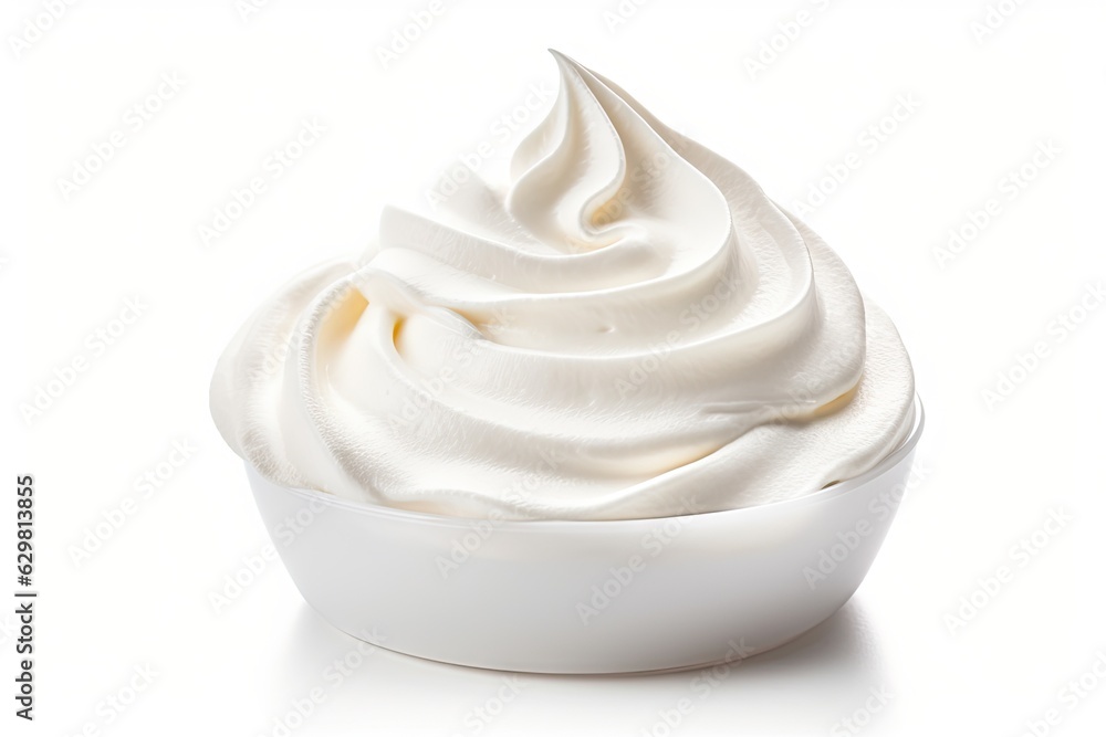 Closeup of soft vanilla creamy dessert. Delicious whipped cream on white background isolated Closeup of soft vanilla creamy dessert. Delicious whipped cream on white background isolated