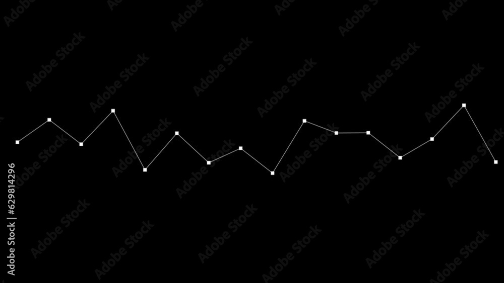 Animation of lines connected with dots forming equalizer, horizontal white shape bar line on black background, pulsating and moving up and down, overlay video with alpha blending option. Animation of lines connected with dots forming equalizer, horizontal white shape bar line on black background, pulsating and moving up and down, overlay video with alpha blending option.