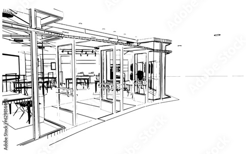 department store hall space line drawing Store page of products and services,3d rendering