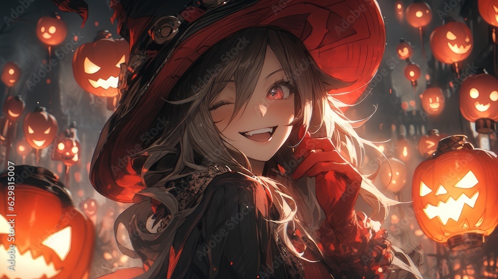 Fototapeta premium witch in town on halloween