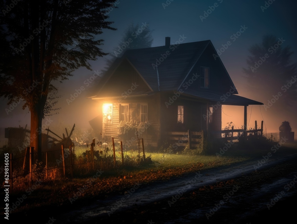 spooky photo of a haunted house with eerie fog