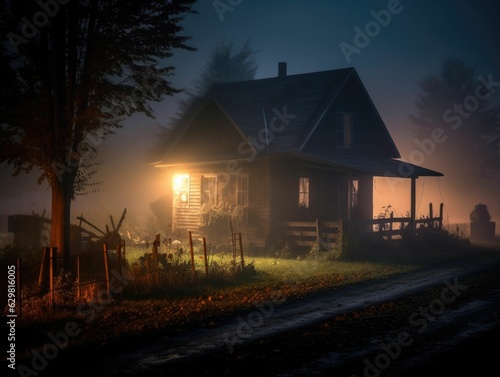 spooky photo of a haunted house with eerie fog
