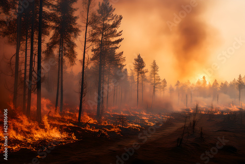 Forest fire with fire and smoke global warming wallpaper