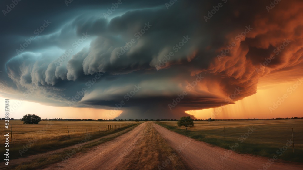storm warning, supercell, heavy rain in summer, with hail. Generative Ai.