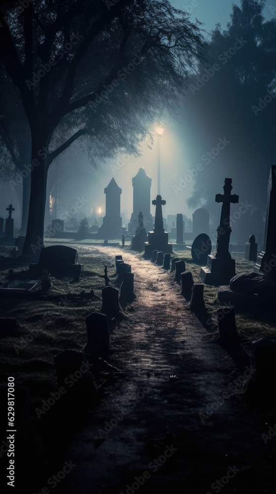  spooky graveyard on Halloween