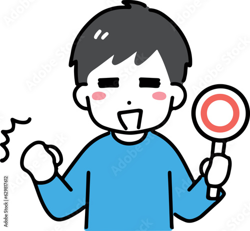 ガッツポーズで丸のサインを出す若い男性
