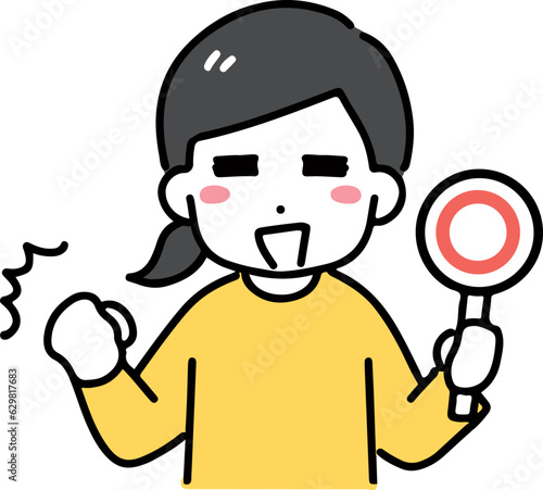 ガッツポーズで丸のサインを出す若い女性